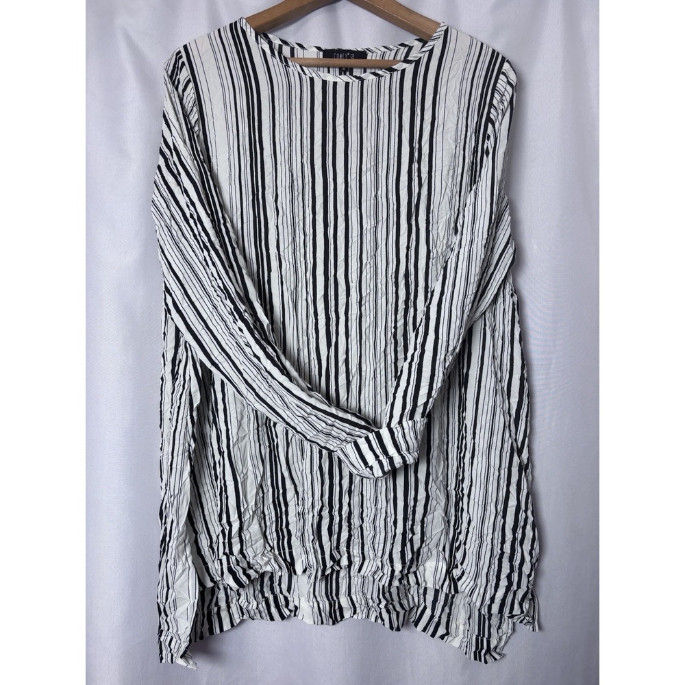 Comfy Vintage Single Stitch Black White Stripe Tunic Top Asymmetrical S Made USA